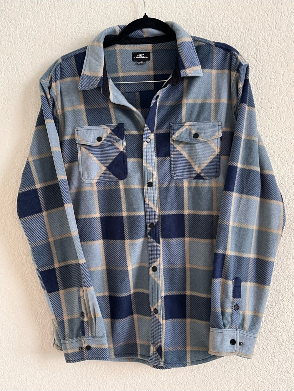 O'Neill Men's Blue Plaid Button-Front Super Fleece Flannel